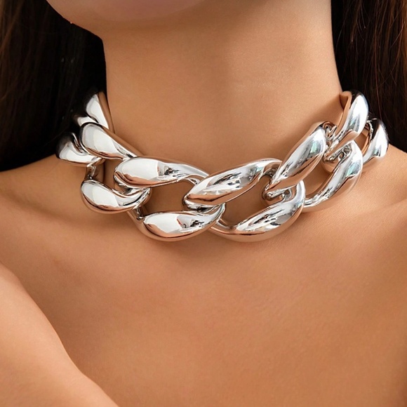 Silver Chain Choker Necklace - Picture 1 of 1